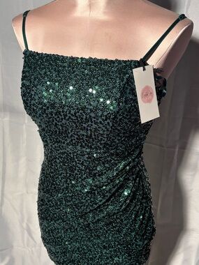 Crystal Sky Sequin Spaghetti-Strap Emerald Green mini dress